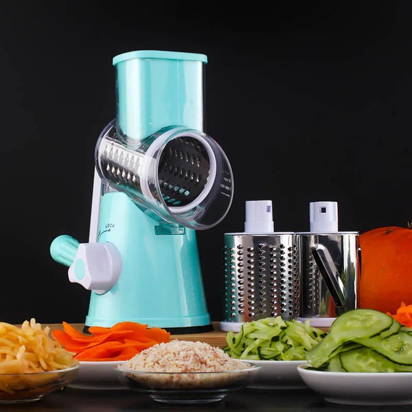 3-in-1 Rotary Vegetable Mandoline Cutter – Manual Tabletop Drum Cutter