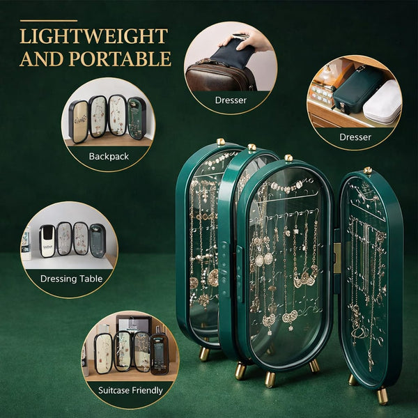 Foldable Jewelry Organizer With Mirror Earrings and Necklace Hanging Holder Beautiful Dustproof Display Jewellery Box